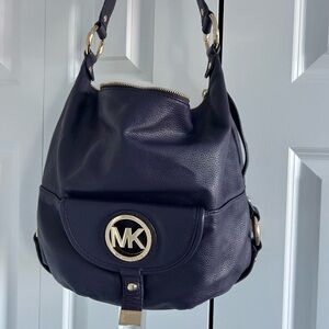 Michael Kors Purple Leather Fulton Large Hobo Bag